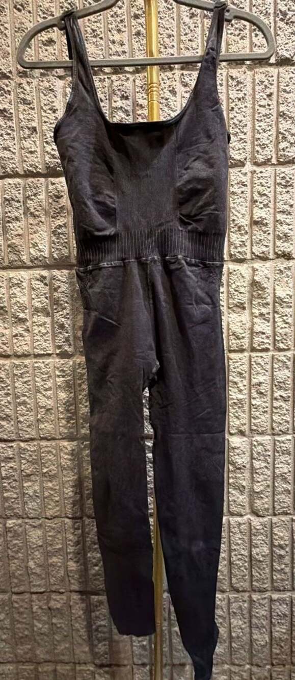 520 Free People Movement Good Karma Onesie Faded Black Unitard Jumpsuit